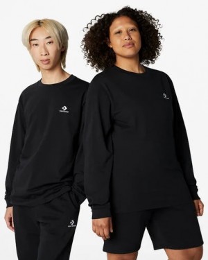 Black Converse Go-To Embroidered Star Chevron Standard-Fit Women T Shirts Singapore | C-45796289