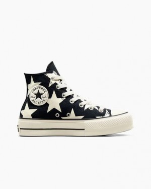 Black / Beige White Converse Chuck Taylor All Star Lift Large Stars Women Sneakers Singapore | C-27954369