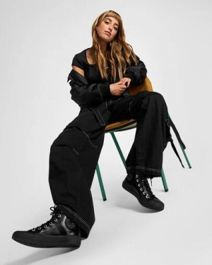 Black / Black Converse Chuck Taylor All Star Leather Women Sneakers Singapore | C-06254919