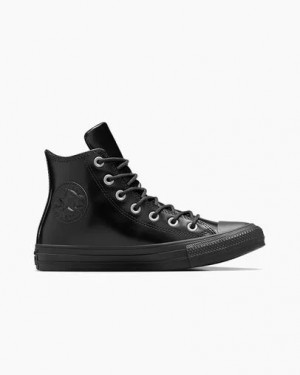 Black / Black Converse Chuck Taylor All Star Leather Women Sneakers Singapore | C-79165349