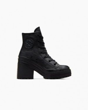 Black / White Converse Chuck 70 De Luxe Heel Leather Women Sneakers Singapore | C-85304279