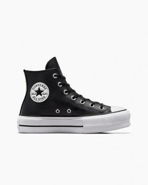 Black / White Converse Chuck Taylor All Star Leather Women Platform Shoes Singapore | C-98015729