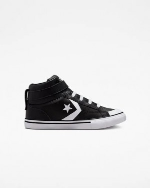 Black / White Converse Pro Blaze Strap Leather Kids' Sneakers Singapore | C-24870969