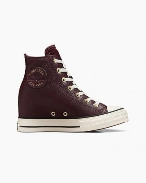 Burgundy / Black Converse Chuck Taylor All Star Classic Wedge Leather Women Sneakers Singapore | C-51462879