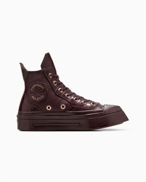 Burgundy / Gold / Black Converse Chuck 70 De Luxe Squared Leather Women Sneakers Singapore | C-53170849