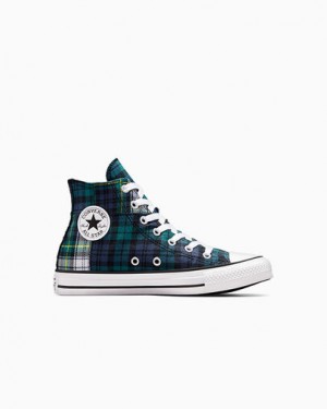 Green / Navy / White Converse Chuck Taylor All Star Plaid Kids' Sneakers Singapore | C-60532919