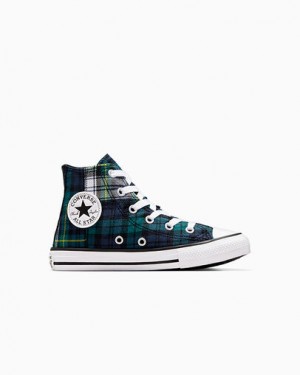 Green / Navy / White Converse Chuck Taylor All Star Plaid Kids' Sneakers Singapore | C-27830619