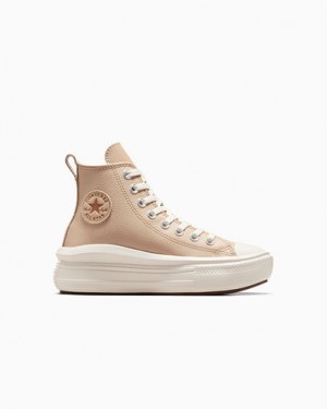 Light Brown Converse Chuck Taylor All Star Move Leather Kids' Sneakers Singapore | C-83651029
