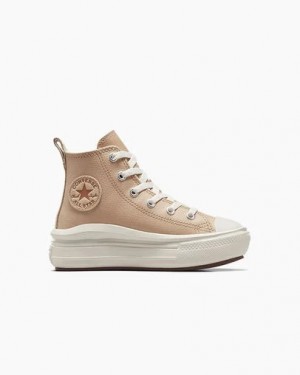 Light Brown Converse Chuck Taylor All Star Move Leather Kids' Sneakers Singapore | C-50678199