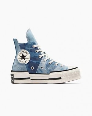 Navy / Black Converse Chuck 70 Plus Distressed Denim Men Sneakers Singapore | C-90152479
