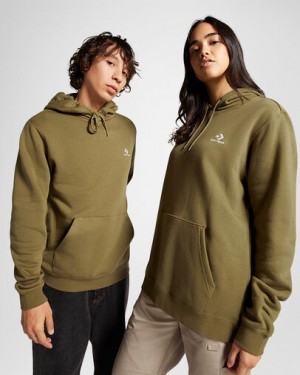 Olive Converse Go-To Embroidered Star Chevron Standard-Fit Fleece Men Hoodie Singapore | C-94152379