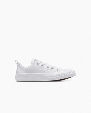 White Converse Chuck Taylor All Star Malden Street Leather Kids' Sneakers Singapore | C-09823679