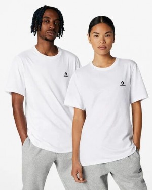 White Converse Go-To Embroidered Star Chevron Standard-Fit Men T Shirts Singapore | C-31469509
