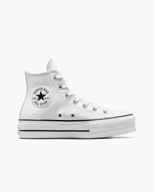 White / Black Converse Chuck Taylor All Star Leather Women Platform Shoes Singapore | C-75360419