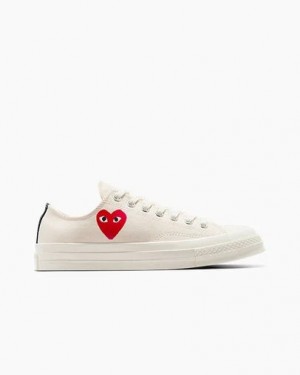 White / Black / Red Converse PLAY Comme des Garçons Single Heart Chuck 70 Women Sneakers Singapore | C-23718569