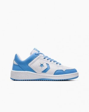 White / Blue Converse Weapon Leather Men Basketball Shoes Singapore | C-87594329