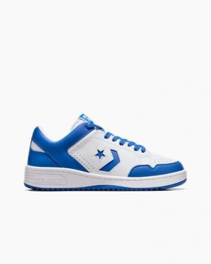 White / Blue Converse Weapon Leather Men Basketball Shoes Singapore | C-39648209