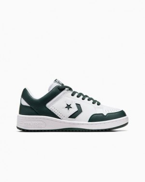 White / Deep Turquoise Converse Weapon Leather Men Basketball Shoes Singapore | C-30914659