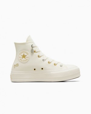 White / Gold / Silver Converse Chuck Taylor All Star Lift Women Platform Shoes Singapore | C-56127389