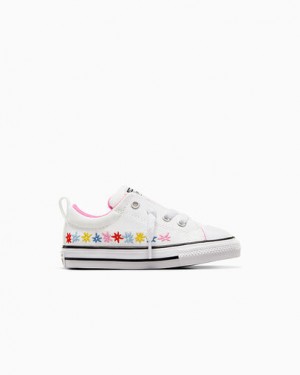 White / Pink Converse Chuck Taylor All Star Street Embroidered Flowers Kids' Sneakers Singapore | C-03198259