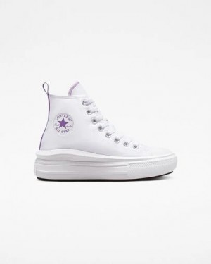 White / Purple Converse Chuck Taylor All Star Move Platform Kids' Canvas Shoes Singapore | C-69452319