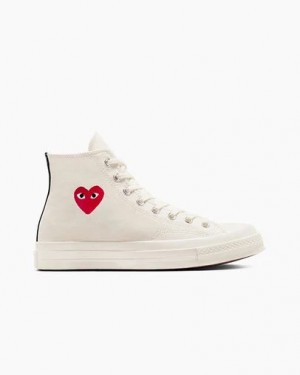 White / Red / Black Converse PLAY Comme des Garçons Single Heart Chuck 70 Men Sneakers Singapore | C-45683279