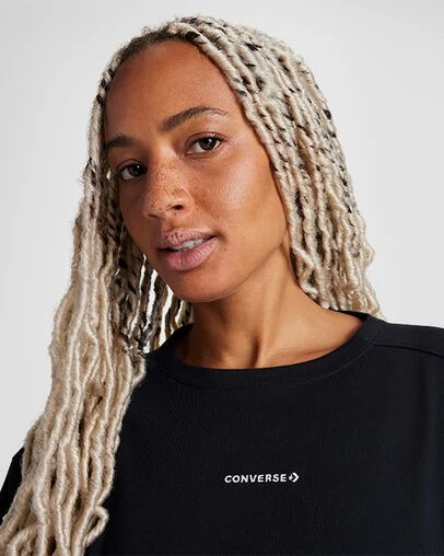Black Converse Boxy Women T Shirts Singapore | C-24390619
