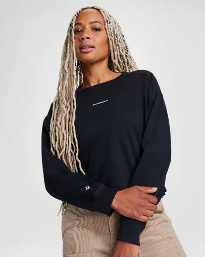 Black Converse Boxy Women T Shirts Singapore | C-24390619
