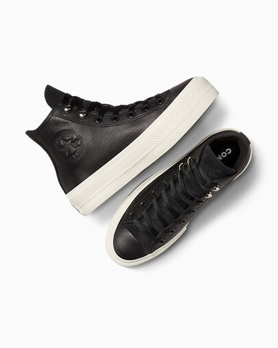 Black Converse Chuck Taylor All Star Lift Platform Water Repellent Leather Women Boots Singapore | C-96125349