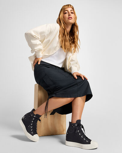 Black Converse Chuck Taylor All Star Wedge Women Platform Shoes Singapore | C-60437829