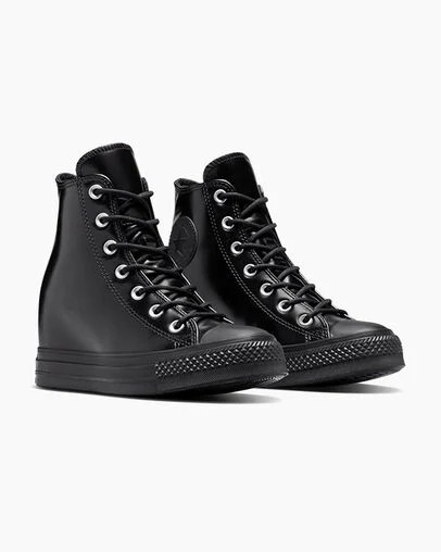 Black Converse Chuck Taylor All Star Wedge Women Platform Shoes Singapore | C-89274609
