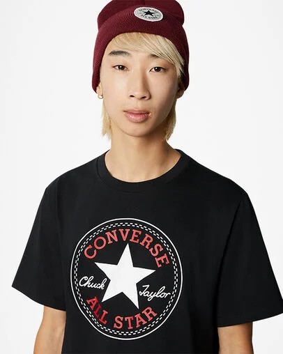 Black Converse Go-To All Star Patch Standard-Fit Women T Shirts Singapore | C-98704619