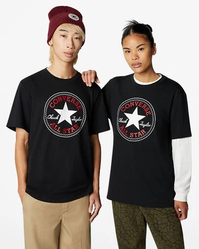 Black Converse Go-To All Star Patch Standard-Fit Women T Shirts Singapore | C-98704619