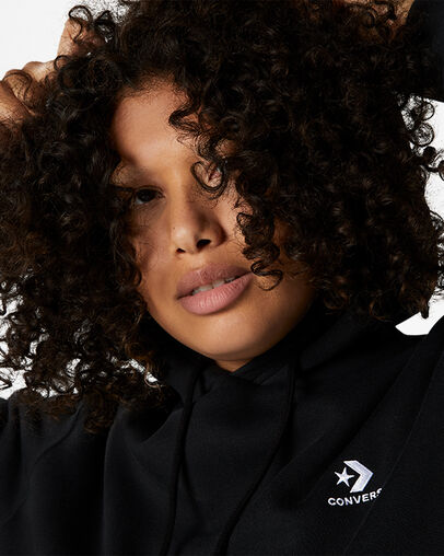 Black Converse Go-To Embroidered Star Chevron Standard-Fit Fleece Women Hoodie Singapore | C-92536489