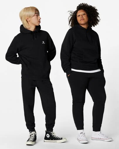 Black Converse Go-To Embroidered Star Chevron Standard-Fit Fleece Women Hoodie Singapore | C-92536489