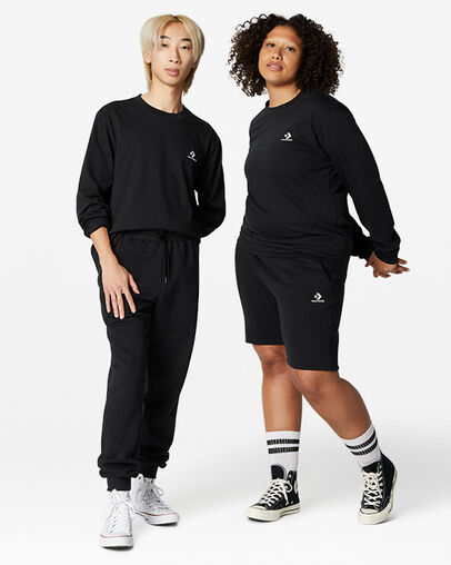 Black Converse Go-To Embroidered Star Chevron Standard-Fit Women T Shirts Singapore | C-45796289