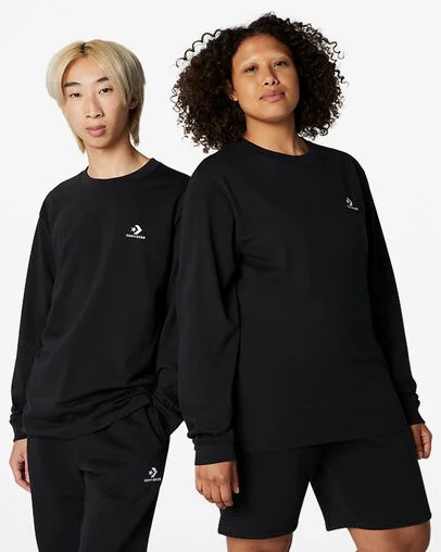 Black Converse Go-To Embroidered Star Chevron Standard-Fit Women T Shirts Singapore | C-45796289