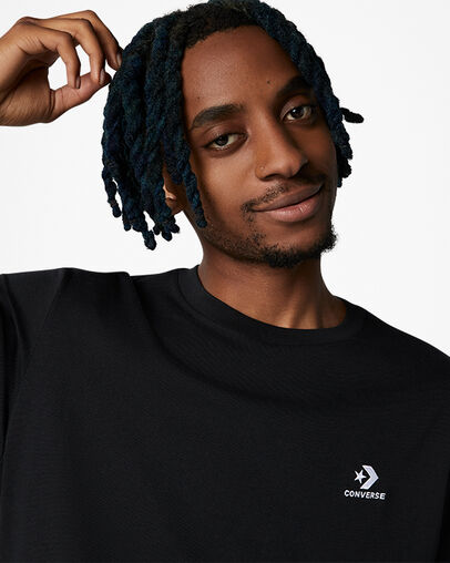 Black Converse Go-To Embroidered Star Chevron Standard-Fit Men T Shirts Singapore | C-80974259