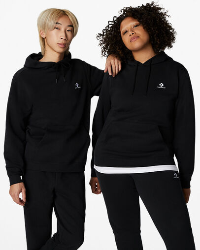Black Converse Go-To Embroidered Star Chevron Standard-Fit Fleece Men Hoodie Singapore | C-24316789
