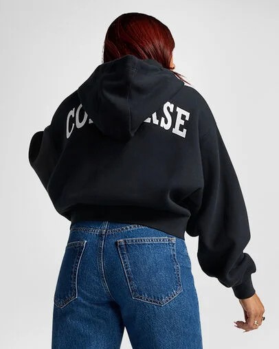 Black Converse Retro Full-Zip Women Hoodie Singapore | C-60824539