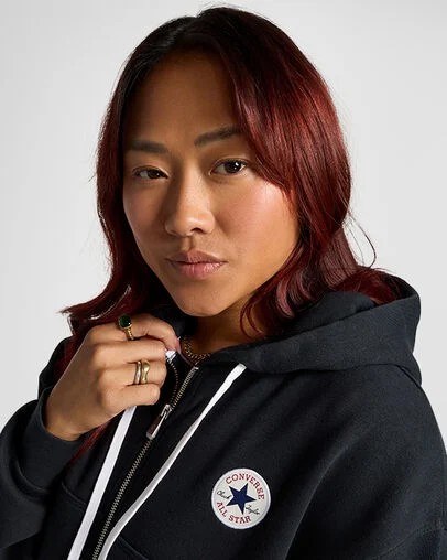 Black Converse Retro Full-Zip Women Hoodie Singapore | C-60824539