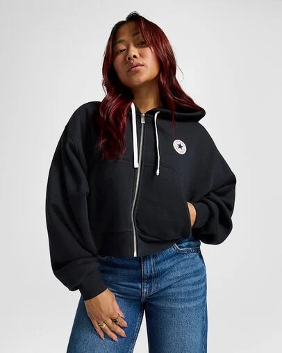 Black Converse Retro Full-Zip Women Hoodie Singapore | C-60824539