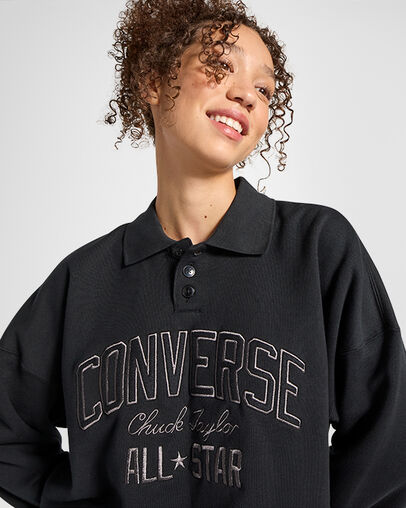 Black Converse Retro Polo Crew Women Polo Shirts Singapore | C-94817509