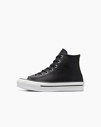 Black / Beige White Converse Chuck Taylor All Star EVA Lift Leather Kids' Platform Shoes Singapore | C-43928069