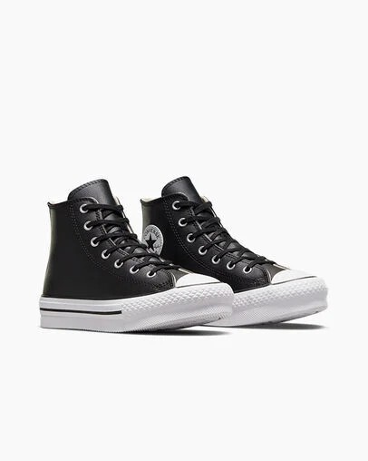 Black / Beige White Converse Chuck Taylor All Star EVA Lift Leather Kids' Platform Shoes Singapore | C-43928069