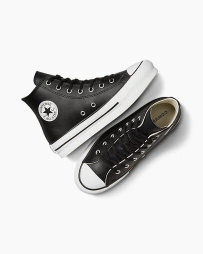 Black / Beige White Converse Chuck Taylor All Star EVA Lift Leather Kids' Platform Shoes Singapore | C-43928069