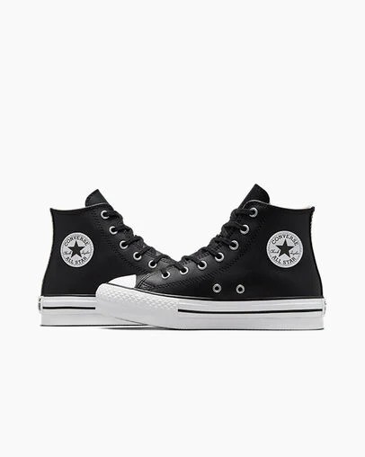 Black / Beige White Converse Chuck Taylor All Star EVA Lift Leather Kids' Platform Shoes Singapore | C-43928069