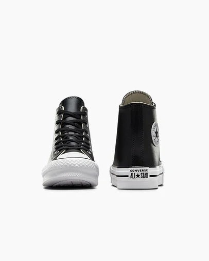 Black / Beige White Converse Chuck Taylor All Star EVA Lift Leather Kids' Platform Shoes Singapore | C-43928069