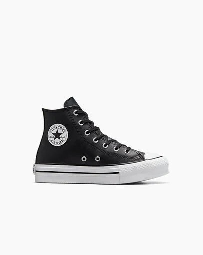 Black / Beige White Converse Chuck Taylor All Star EVA Lift Leather Kids\' Platform Shoes Singapore | C-43928069