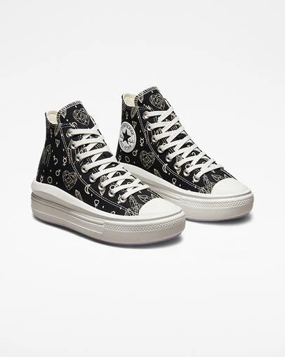 Black / Beige White Converse Chuck Taylor All Star Move Women Platform Shoes Singapore | C-21056739